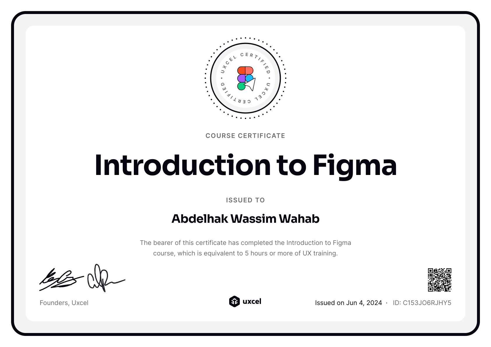 Abdelhak Wassim Wahab's certificate